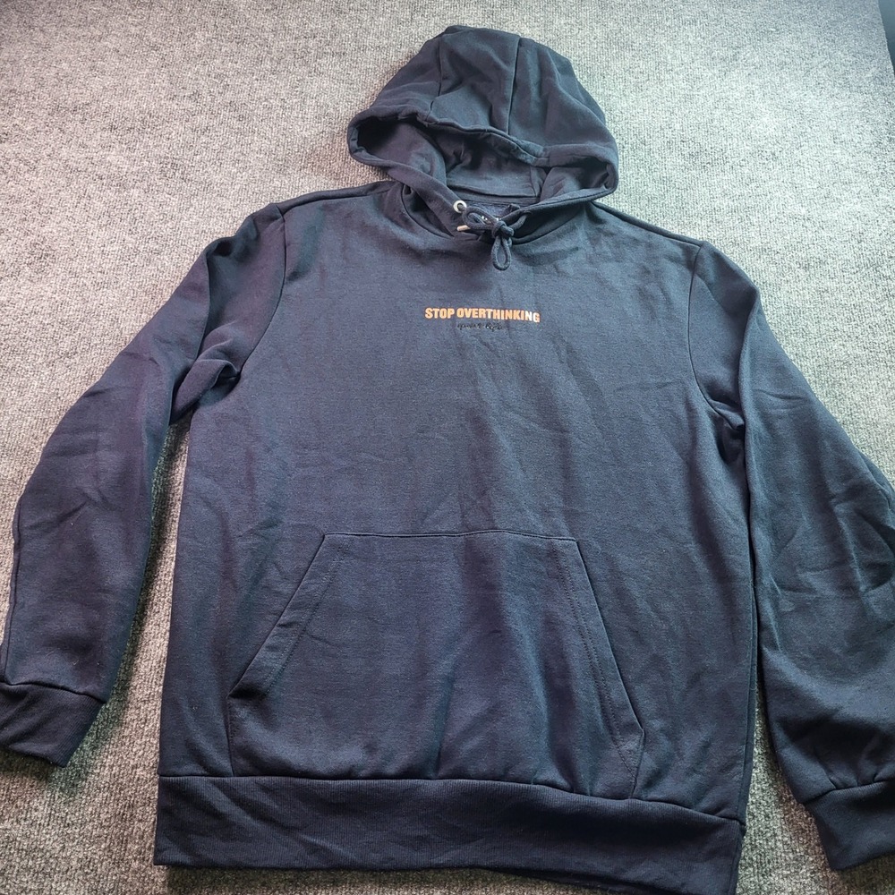 Sinsay Mens Collection Dark Navy Graphic Hoodie Stop Overthinking Size‎ XL